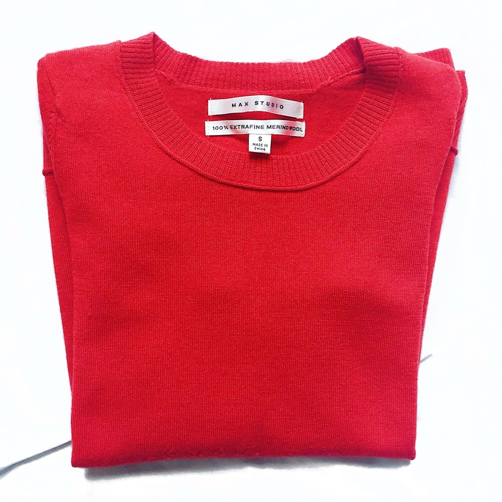 Max Studio 100% Merino Wool Red-Orange Sweater